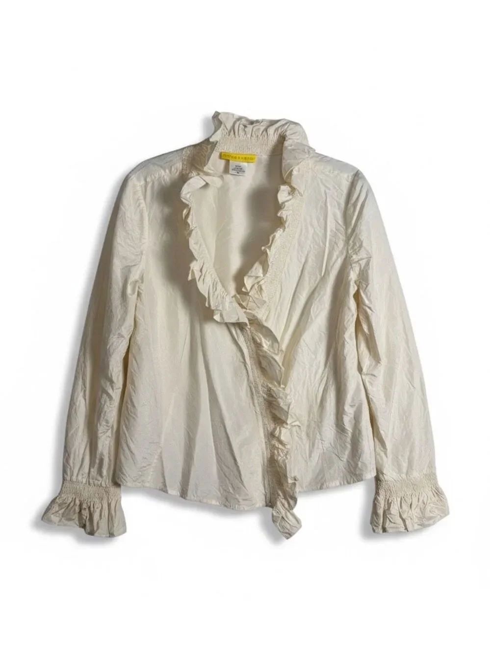 Flores & Flores 100% Silk Ruffle Blouse Size 16 XL Cream Girly Asymmetrical